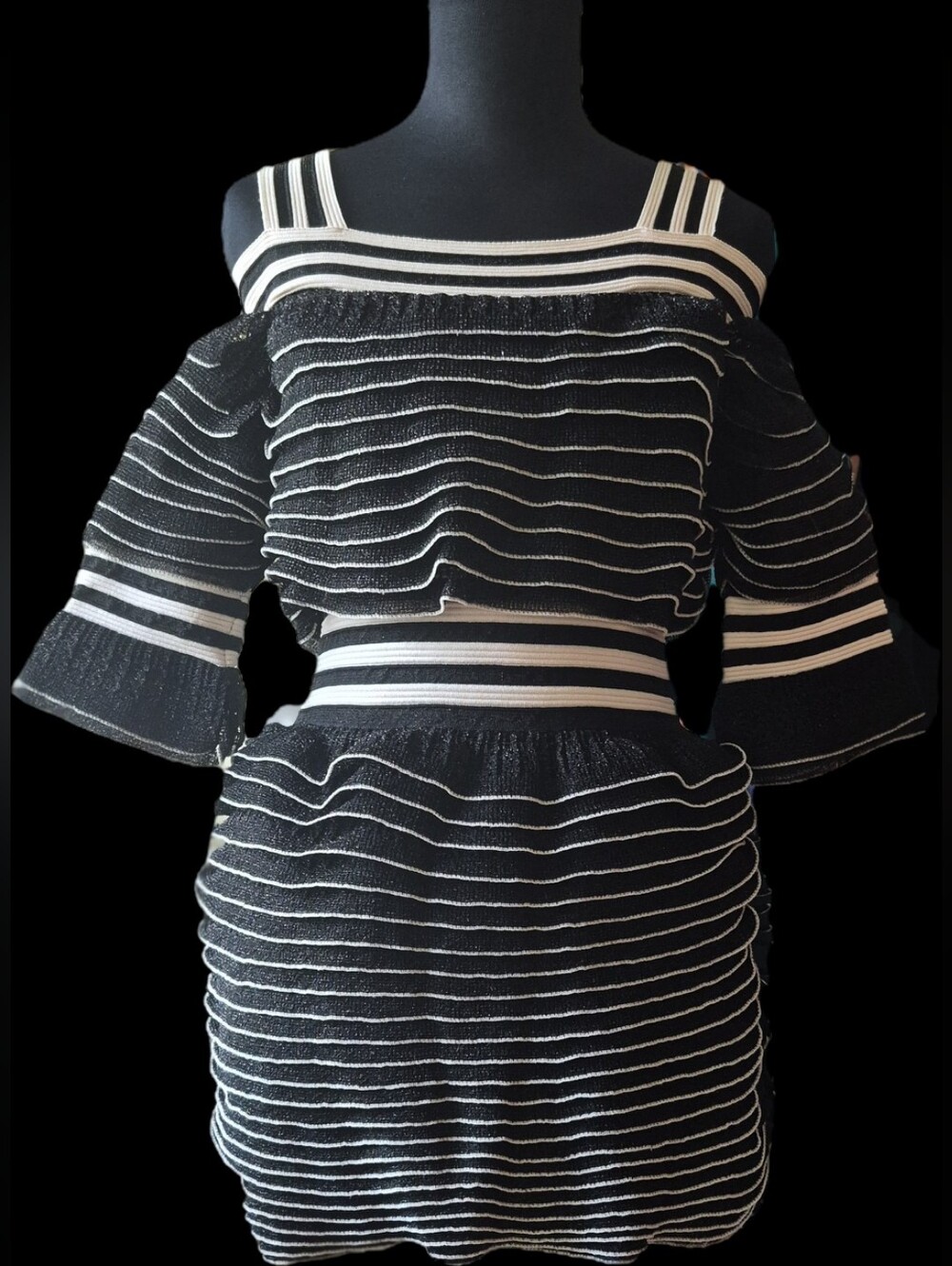 Alexander McQueen Striped Organza-Blend Knit Cold-Shoulder Dress S